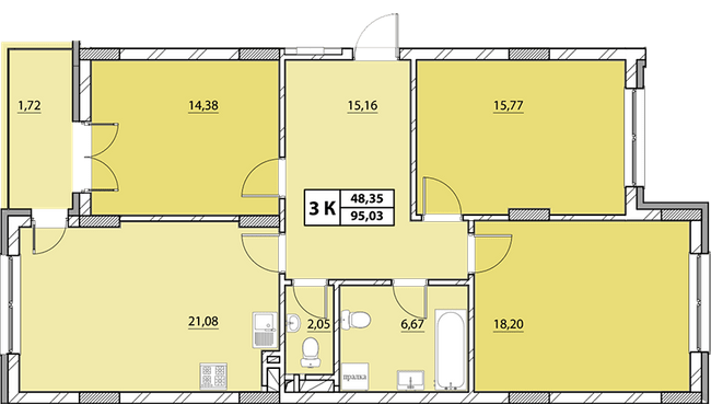 3-кімнатна 95.03 м² в ЖК Гіацинт-Люкс від 48 000 грн/м², Львів