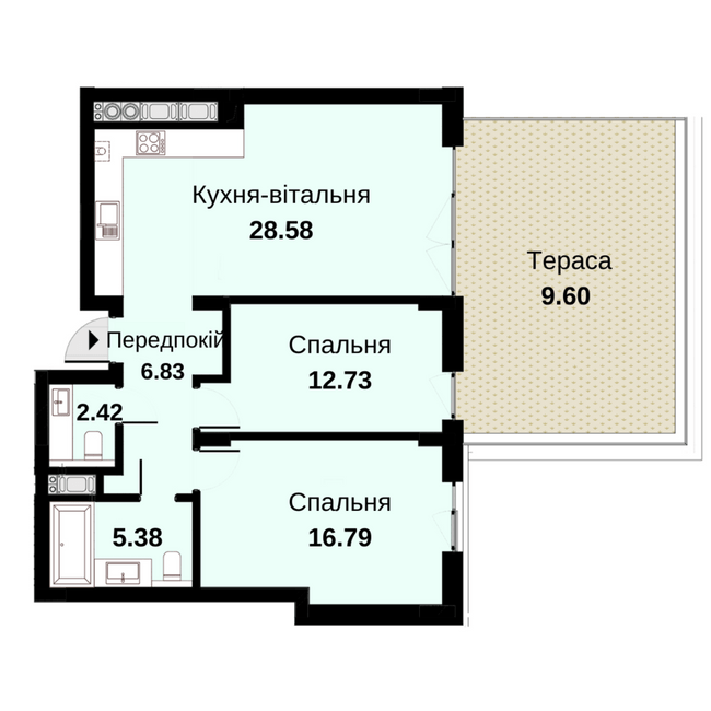 2-кімнатна 82.33 м² в ЖК Княжий хол від 48 000 грн/м², Львів