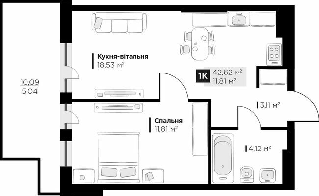 1-комнатная 42.62 м² в ЖК PERFECT LIFE от 23 400 грн/м², г. Винники