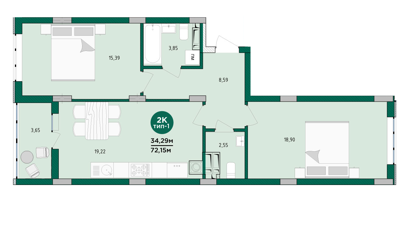 2-кімнатна 73.04 м² в ЖК Wellspring від 29 350 грн/м², м. Вишневе