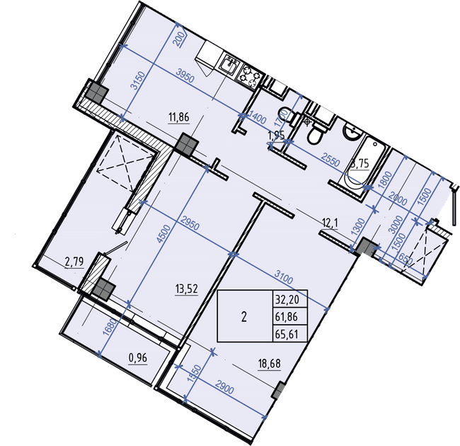 2-комнатная 65.61 м² в ЖК Авиационный от 41 000 грн/м², Харьков