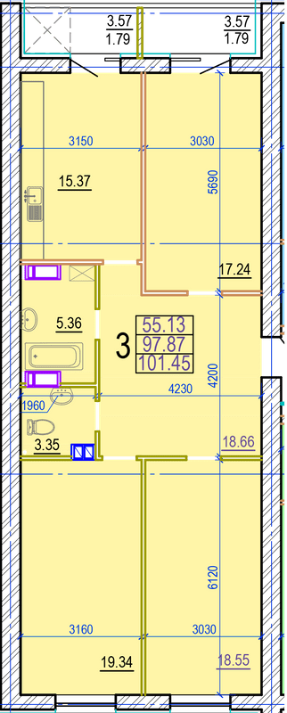 3-кімнатна 101.45 м² в ЖК Овис від 28 500 грн/м², Харків