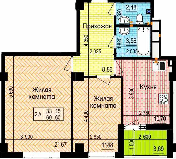 2-комнатная 60.6 м² в ЖК Пролисок от 22 600 грн/м², Харьков