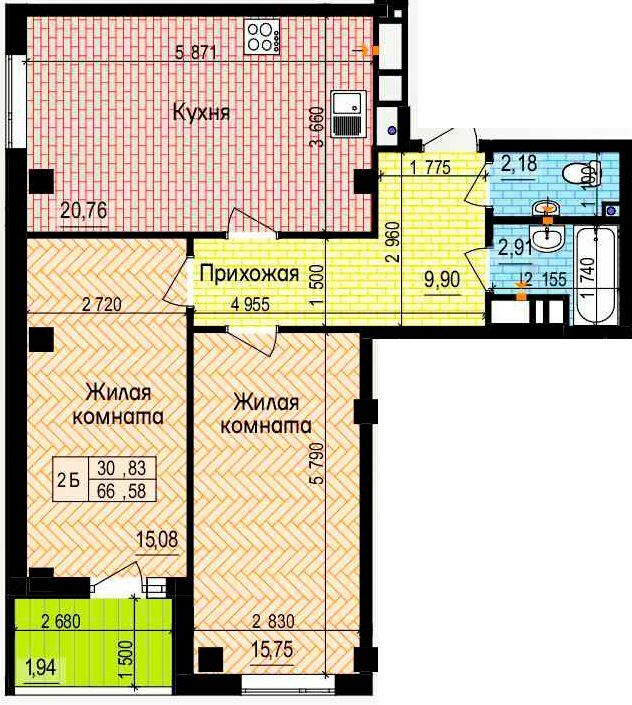 2-комнатная 66.58 м² в ЖК Пролисок от 22 600 грн/м², Харьков