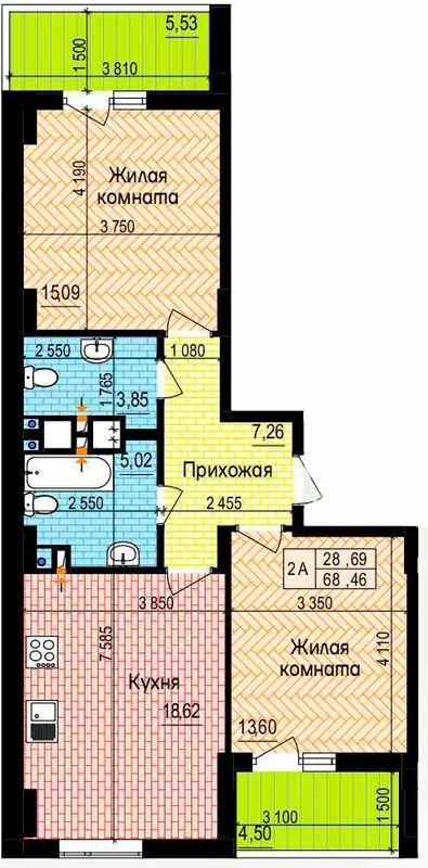 2-комнатная 68.46 м² в ЖК Пролисок от 22 600 грн/м², Харьков