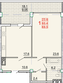 1-кімнатна 69.5 м² в КБ Leonardo town від 57 450 грн/м², Харків