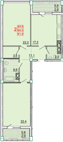 2-кімнатна 91.8 м² в КБ Leonardo town від 57 450 грн/м², Харків