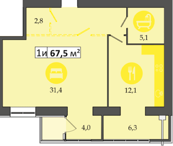 2-комнатная 67.5 м² в ЖК Днепровская Брама 2 от 19 100 грн/м², пгт Слобожанское