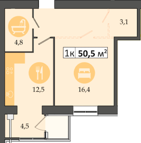 1-комнатная 50.5 м² в ЖК Днепровская Брама 2 от 19 100 грн/м², пгт Слобожанское