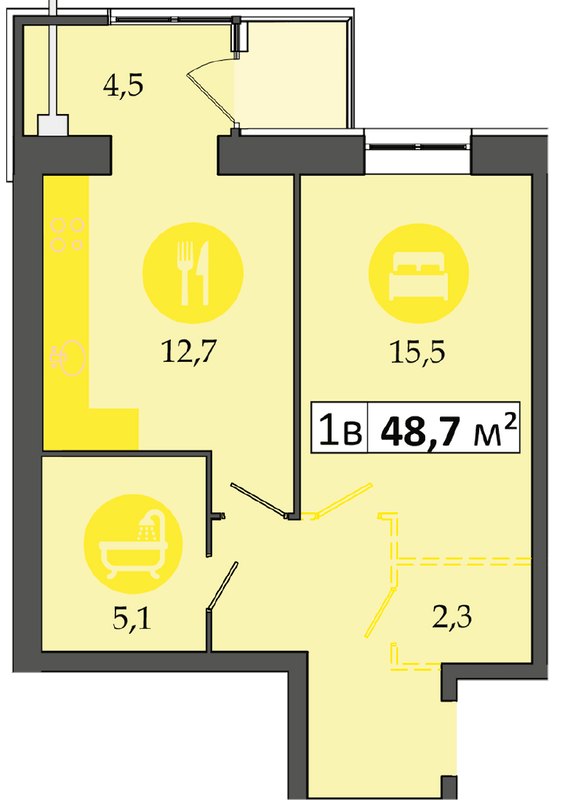 1-комнатная 48.7 м² в ЖК Днепровская Брама 2 от 19 100 грн/м², пгт Слобожанское