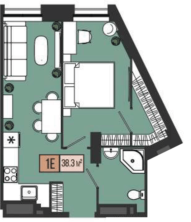 1-комнатная 38.3 м² в ЖК Mont Blan от 32 200 грн/м², Днепр