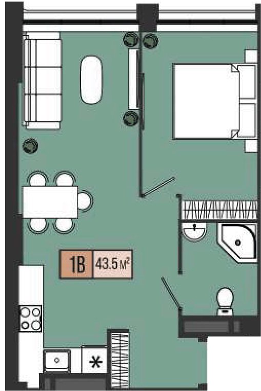 1-комнатная 43.5 м² в ЖК Mont Blan от 32 200 грн/м², Днепр