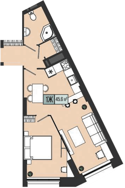 1-комнатная 45.6 м² в ЖК Mont Blan от 32 200 грн/м², Днепр