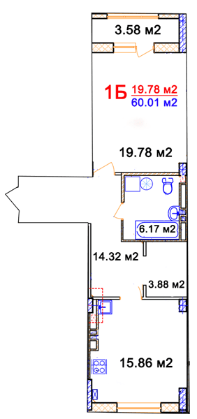 1-кімнатна 60.01 м² в ЖК Комфорт від 14 000 грн/м², Вінниця