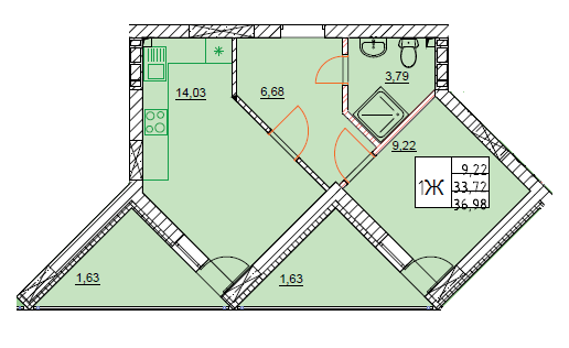 1-кімнатна 36.98 м² в ЖК River Port від 29 100 грн/м², м. Ірпінь