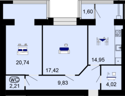 2-комнатная 70.77 м² в ЖК Семейный комфорт от 17 000 грн/м², Винница