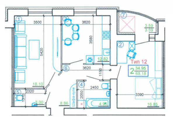 2-комнатная 68.18 м² в Мкрн Академический от 19 850 грн/м², Винница