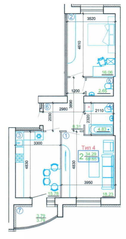 2-кімнатна 69.65 м² в Мкрн Академічний від 19 850 грн/м², Вінниця