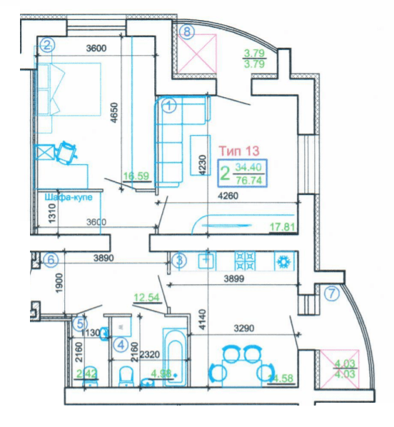 2-комнатная 76.74 м² в Мкрн Академический от 19 850 грн/м², Винница