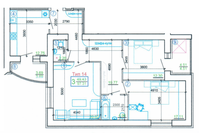 3-комнатная 97.31 м² в Мкрн Академический от 17 900 грн/м², Винница