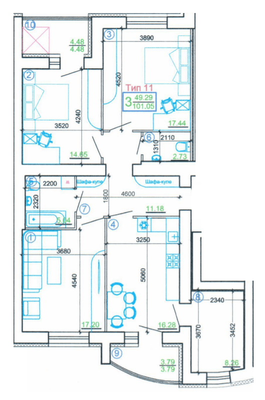 3-кімнатна 101.05 м² в Мкрн Академічний від 17 900 грн/м², Вінниця