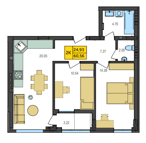 2-комнатная 60.56 м² в ЖК Амстердам от 20 000 грн/м², с. Струмовка