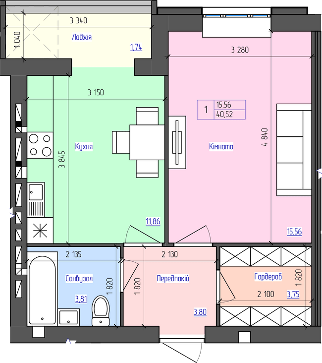 1-кімнатна 40.52 м² в ЖК Атлант від 17 500 грн/м², Луцьк