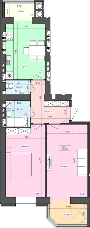 2-кімнатна 62.91 м² в ЖК Атлант від 17 500 грн/м², Луцьк