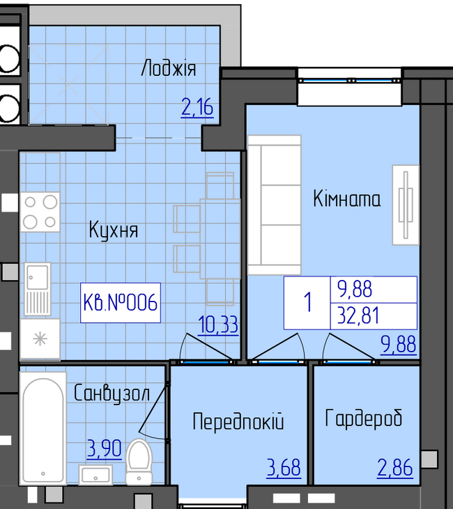 1-кімнатна 32.81 м² в ЖК 9 Район від 16 800 грн/м², м. Мукачеве