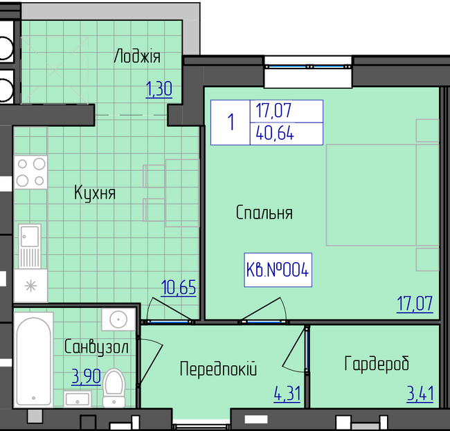 1-комнатная 40.64 м² в ЖК 9 Район от 16 800 грн/м², г. Мукачево