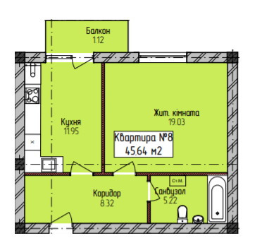 1-комнатная 46.54 м² в ЖК Радищева от 20 250 грн/м², Ужгород