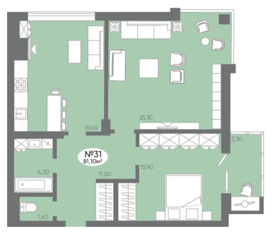 2-кімнатна 81.1 м² в ЖК Оселя Парк від 26 500 грн/м², Луцьк