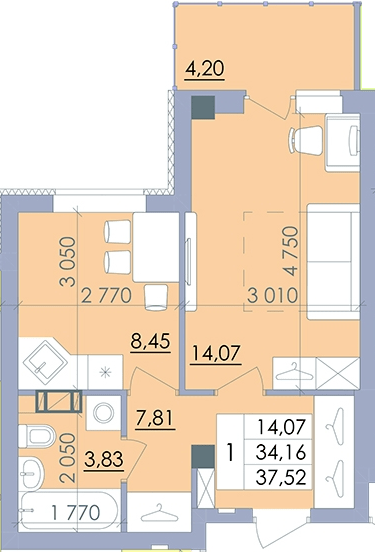 1-комнатная 37.52 м² в ЖК Пелюстковий от 18 000 грн/м², Полтава