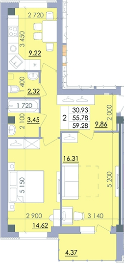 2-кімнатна 59.28 м² в ЖК Пелюстковий від 17 300 грн/м², Полтава