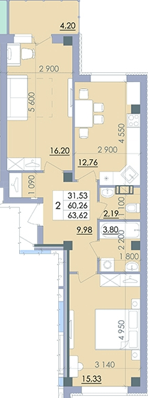 2-кімнатна 63.62 м² в ЖК Пелюстковий від 17 300 грн/м², Полтава