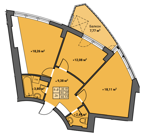 2-кімнатна 66.53 м² в ЖК Amber Park від 18 650 грн/м², Рівне