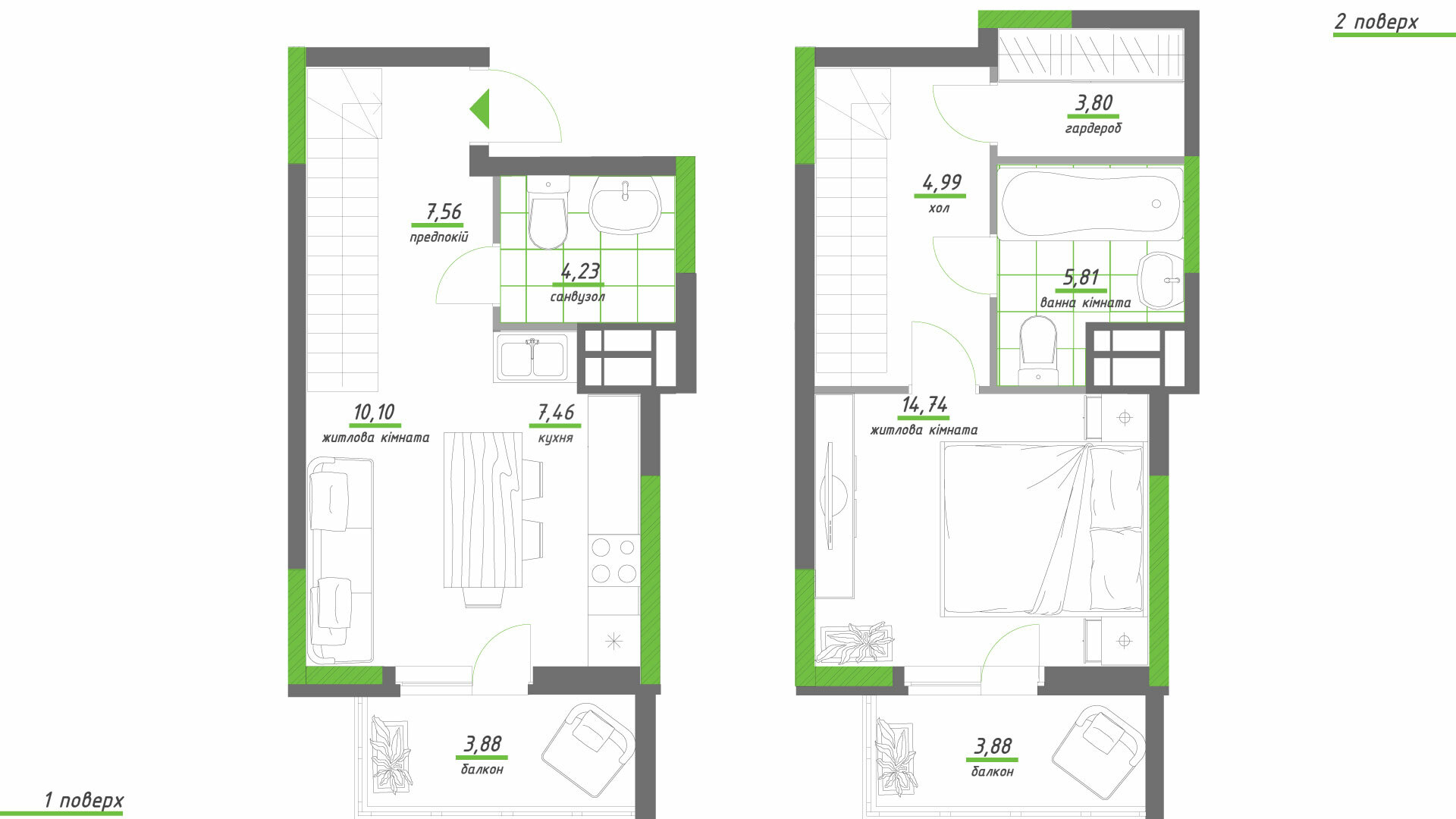 Двухуровневая 66.45 м² в ЖК Нивки-Парк от 40 727 грн/м², Киев