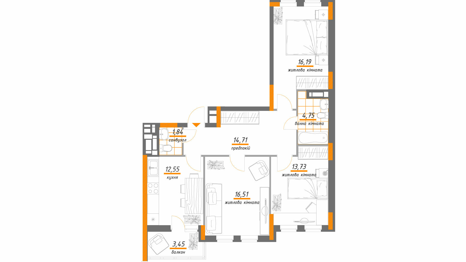 3-комнатная 83.73 м² в ЖК Нивки-Парк от 40 846 грн/м², Киев