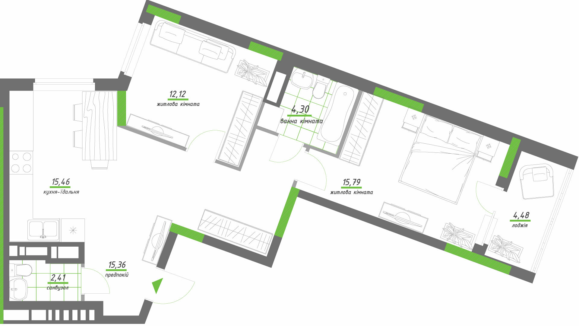 2-кімнатна 69.92 м² в ЖК Нивки-Парк від 50 694 грн/м², Київ