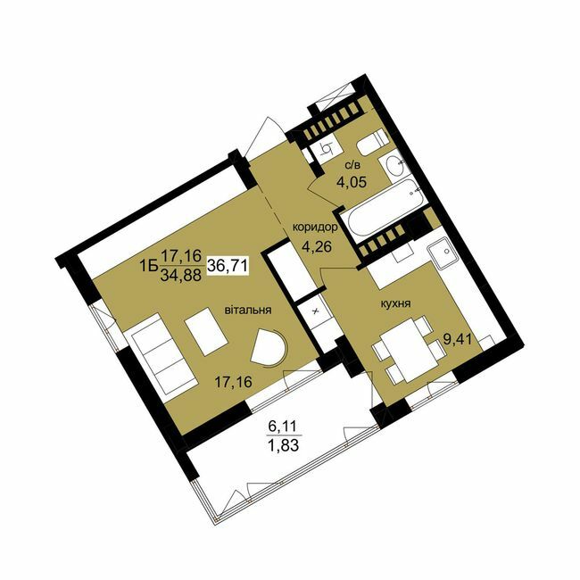 1-комнатная 36.71 м² в ЖК Киев от 17 500 грн/м², Тернополь