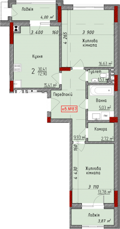 2-кімнатна 72.9 м² в ЖК Delux House від 22 650 грн/м², Чернівці