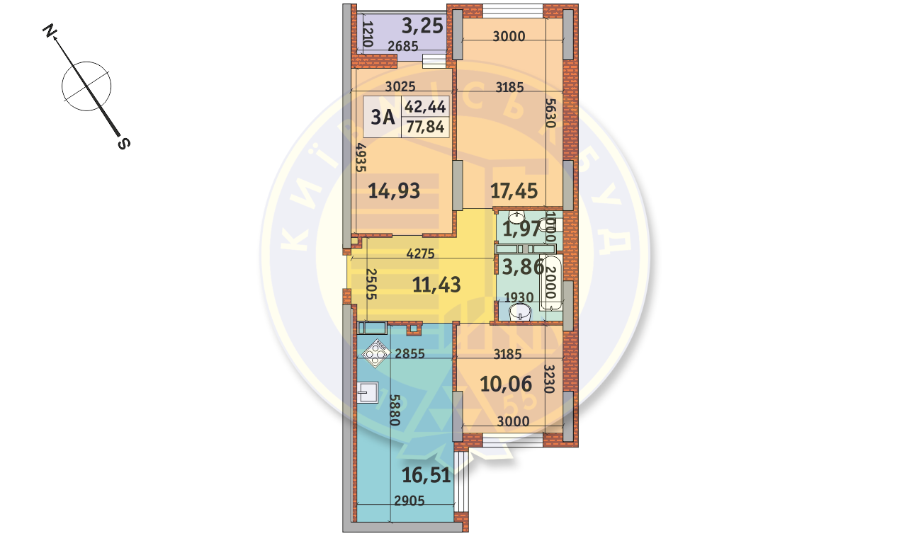 3-комнатная 77.84 м² в ЖК Медовый-2 от 27 930 грн/м², Киев