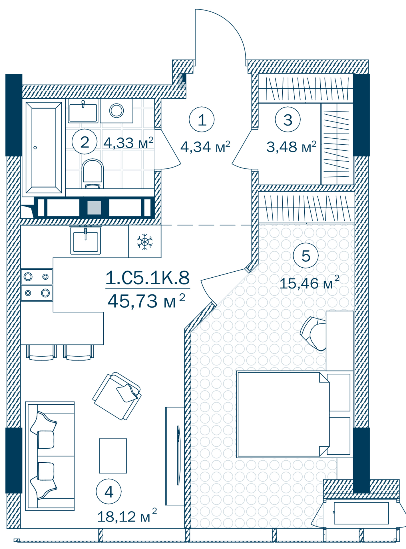 1-кімнатна 45.73 м² в ЖК Rusaniv Residence від 54 606 грн/м², Київ