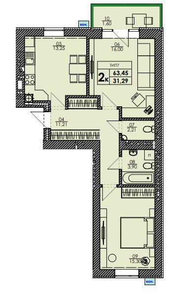 2-комнатная 63.45 м² в ЖК Park Residence от 23 400 грн/м², с. Софиевская Борщаговка