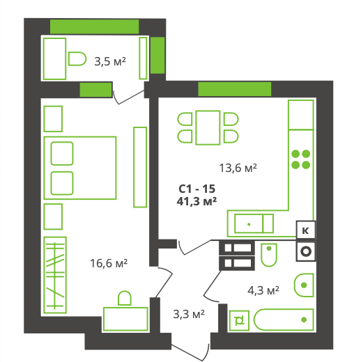 1-кімнатна 41.3 м² в ЖК на вул. Франка, 21 від 21 850 грн/м², м. Бориспіль