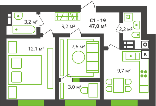 2-комнатная 47 м² в ЖК на ул. Франко, 21 от 21 050 грн/м², г. Борисполь