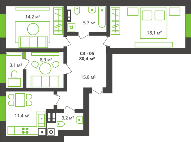 3-комнатная 80.4 м² в ЖК на ул. Франко, 21 от 19 500 грн/м², г. Борисполь