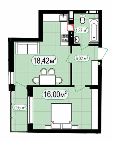 1-кімнатна 47.66 м² в ЖК 7'я від 28 000 грн/м², с. Щасливе