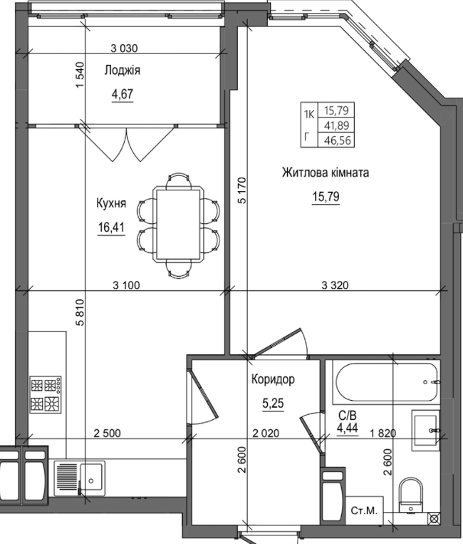 1-кімнатна 46.56 м² в ЖК на вул. Петлюри, 28 від 23 500 грн/м², м. Бровари