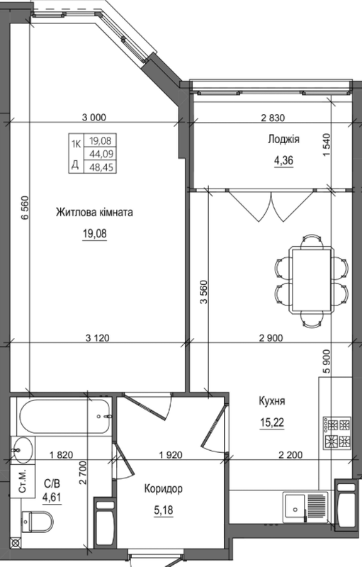 1-комнатная 48.45 м² в ЖК на ул. Петлюри, 28 от 23 500 грн/м², г. Бровары